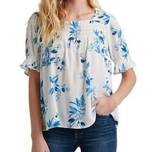 NWT Lucky Brand Floral Top Smocked Small Blouse